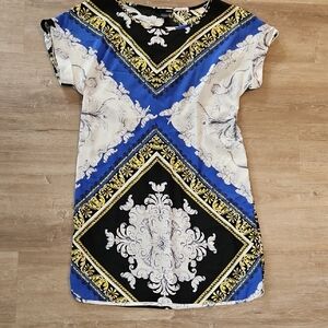 Aqua Black and Blue Sheath Mini Dress